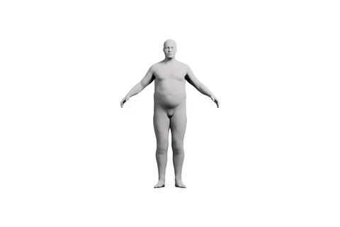 3D Fat Man standing Front View Matte Black White Stock Illustration