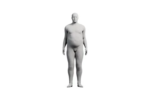 3D Fat Man standing Front View Matte Black White Stock Illustration