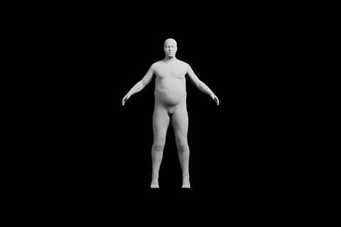 3D Fat Man standing Front View Matte Black Black Stockillustratie