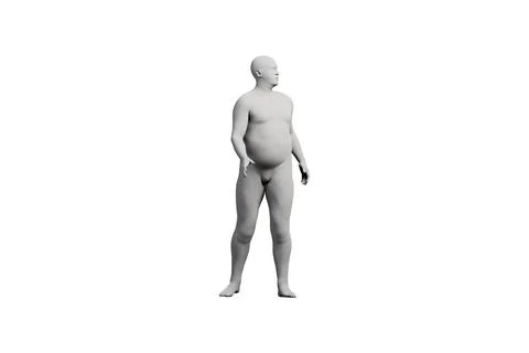 3D Fat Man standing Front View Matte Black White Stock Illustration