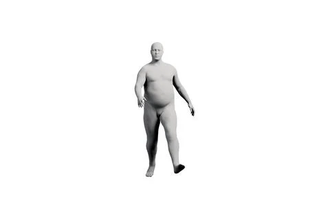 3D Fat Man standing Front View Matte Black White Stock Illustration