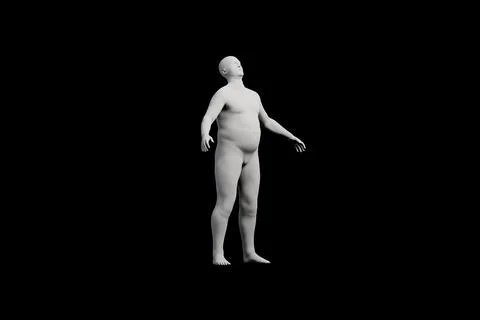 3D Fat Man standing Left Front Three-Quarter View Matte Black Black Stock Illustration