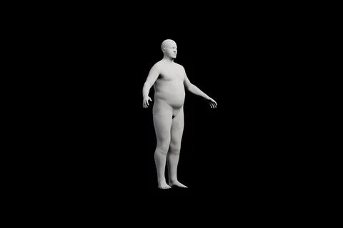 3D Fat Man standing Left Front Three-Quarter View Matte Black Black Stock Illustration