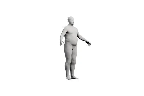 3D Fat Man standing Left Front Three-Quarter View Matte Black White Stock Illustration
