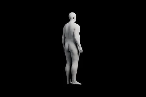 3D Fat Man standing Left Back Three-Quarter View Matte Black Black Stock Illustration