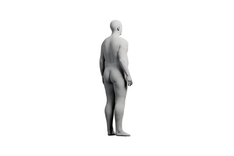 3D Fat Man standing Left Back Three-Quarter View Matte Black White Stock Illustration