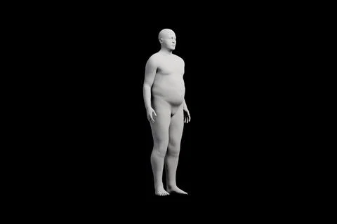 3D Fat Man standing Left Front Three-Quarter View Matte Black Black Stock Illustration
