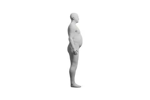 3D Fat Man standing Left Side View Matte Black White Stock Illustration