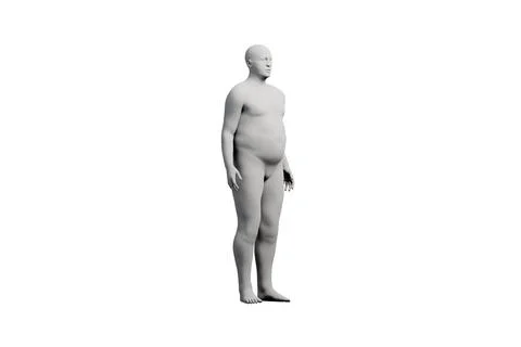 3D Fat Man standing Left Front Three-Quarter View Matte Black White Stock Illustration