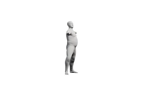 3D Fat Man standing Left Side View Matte Black White Stock Illustration