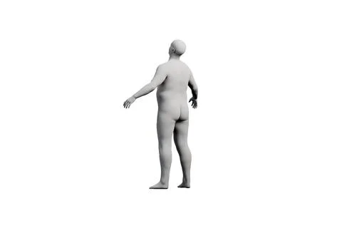 3D Fat Man standing Right Front Three-Quarter View Matte Black White Stock Illustration