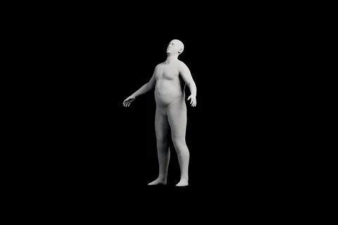 3D Fat Man standing Right Back Three-Quarter View Matte Black Black Stock Illustration