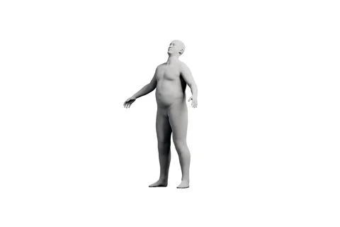 3D Fat Man standing Right Back Three-Quarter View Matte Black White Stock Illustration