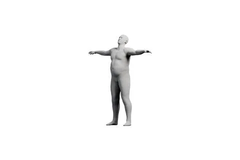 3D Fat Man standing Right Back Three-Quarter View Matte Black White Stock Illustration