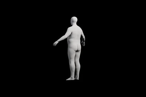 3D Fat Man standing Right Front Three-Quarter View Matte Black Black Stock Illustration