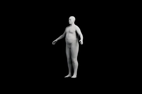 3D Fat Man standing Right Back Three-Quarter View Matte Black Black Stock Illustration
