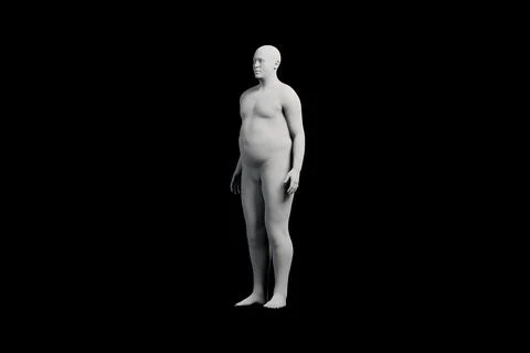 3D Fat Man standing Right Back Three-Quarter View Matte Black Black Stock Illustration