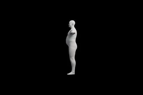 3D Fat Man standing Right Side View Matte Black Black Stock Illustration