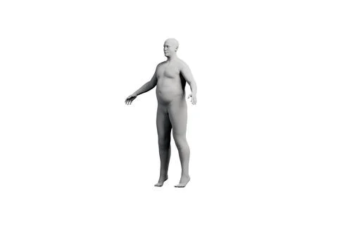 3D Fat Man standing Right Back Three-Quarter View Matte Black White Stock-Illustration