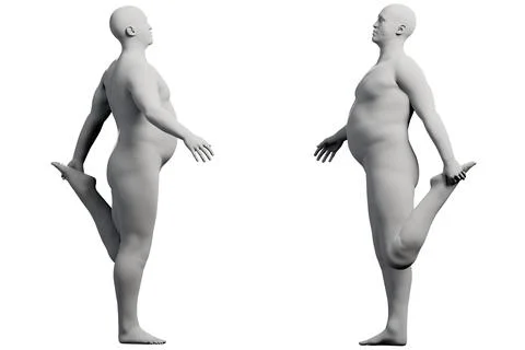 3D Fat Man stretching 2-View Matte Black White Stock Illustration