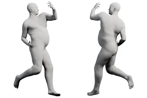 3D Fat Man walking 2-View Matte Black White Stock Illustration