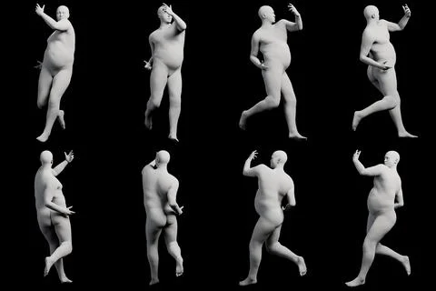 3D Fat Man walking 8-View Matte Black Black Stock Illustration