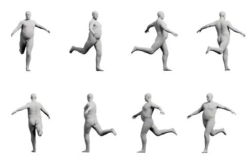 3D Fat Man walking 8-View Matte Black White Stock Illustration