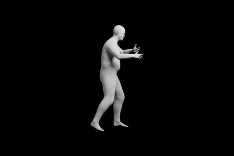 3D Fat Man walking Back View Matte Black Black Stock Illustration