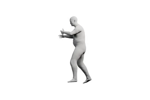 3D Fat Man walking Front View Matte Black White Stock Illustration