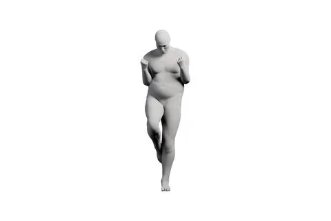 3D Fat Man walking Front View Matte Black White Stock Illustration