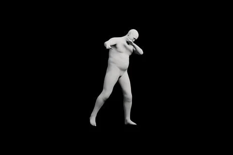 3D Fat Man walking Left Side View Matte Black Black Stock Illustration