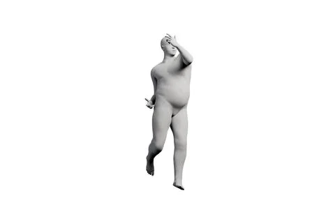 3D Fat Man walking Left Front Three-Quarter View Matte Black White Stock Illustration