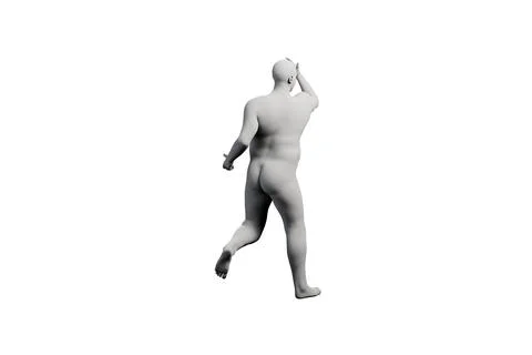 3D Fat Man walking Left Back Three-Quarter View Matte Black White Stock Illustration