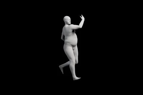 3D Fat Man walking Left Front Three-Quarter View Matte Black Black Stock Illustration