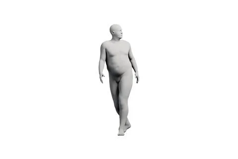 3D Fat Man walking Left Side View Matte Black White Stock Illustration