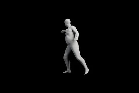 3D Fat Man walking Right Front Three-Quarter View Matte Black Black Stock Illustration
