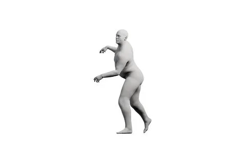3D Fat Man walking Right Side View Matte Black White Stock Illustration