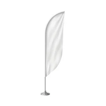 3d feather flag. Empty textile banner mockup, white on a stand, with folds. Stock Illustration