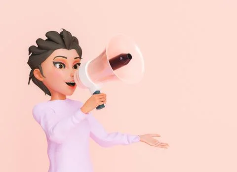 3d female character talking through a megaphone Illustration