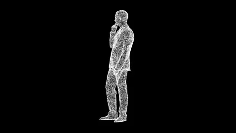 3D figure of a businessman thinks rotates on black bg. The man propped up his Stock Footage 245069152