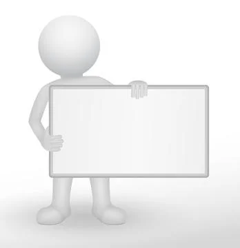 3D figure holding a blank board Stock Illustration