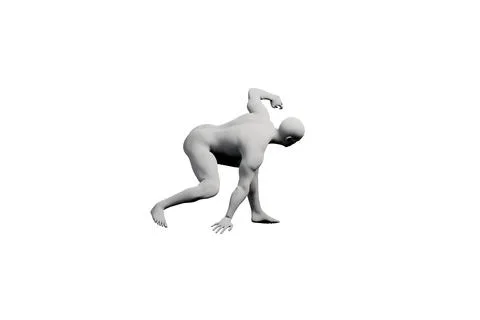 3D figure model crouching left side white studio Stock Illustration