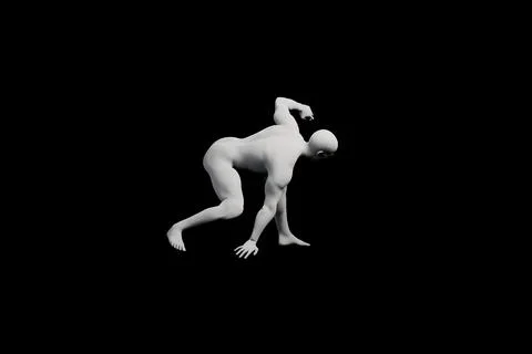 3D figure model crouching left side black studio Ilustração Stock
