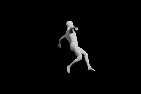 3D figure model jumping energetically against black backdrop Ilustração Stock