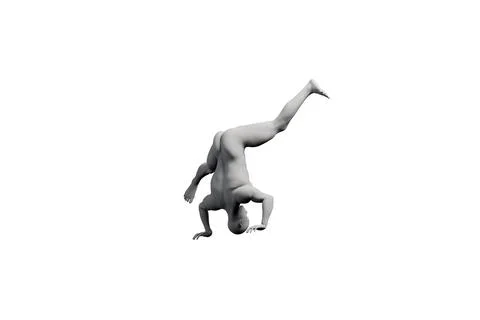 3D figure model performing handstand against white backdrop Stock Illustration