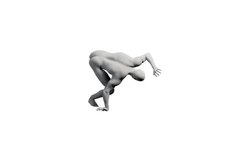 3D figure model performing handstand against matte white background Stock Illustration