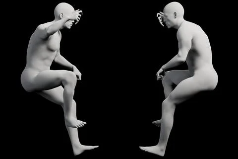3D figure model reaching upward in black studio Stock Illustration