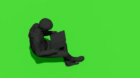 3D Figure Sitting and Using Laptop on Chroma Key Green Background Stock Footage 339376185