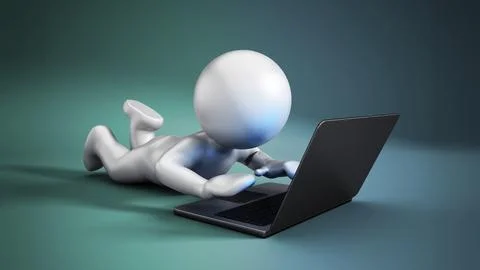 3D figure using a laptop computer 스톡 일러스트