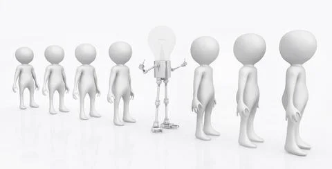 3D figures and light bulb figure in a row Stock Illustration